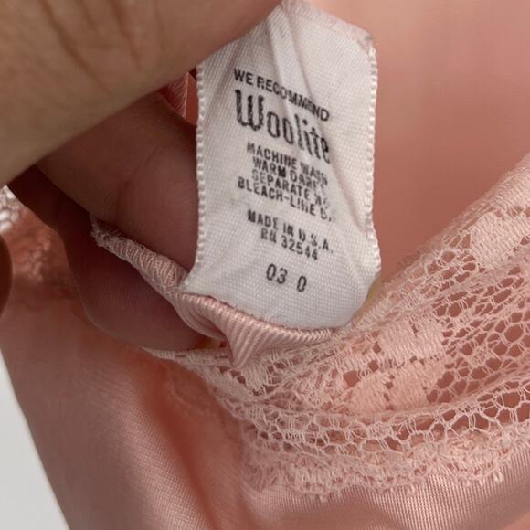 Vintage 70s Vanity Fair Babydoll Lace Slip Dress M Pastel Coquette Lace Bow USA - Picture 8 of 9
